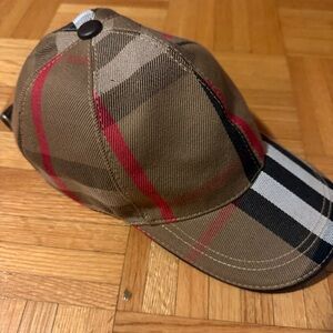 Plaid Baseball Cap with Red and Black Stripes